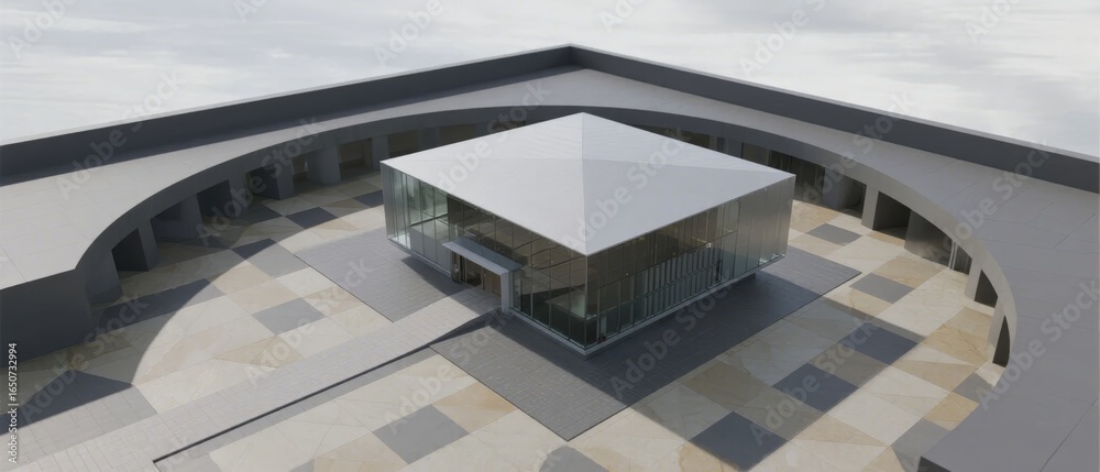 Fototapeta premium Modern Architectural Design with Geometric Patterns and Glass Facade