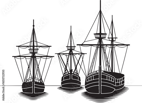 Vintage sailing ships at sea, historical maritime adventure