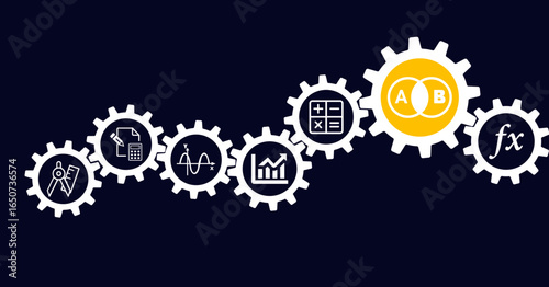 mathematics / algebra / geometry concept: connected maths icons vector illustration