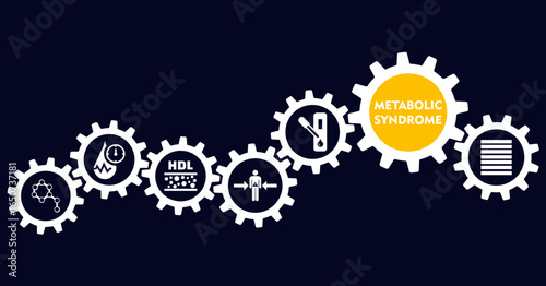 Banner of metabolic syndrome web vector illustration concept with icons of visceral obesity, hypertension, insulin resistance, high triglycerides, low hdl cholesterol 