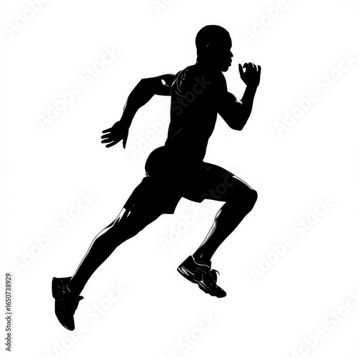 Athlete silhouette with powerful stride shows determination on a white background, demonstrating athletic build and focused motion in this dynamic sport the essence of speed and endurance