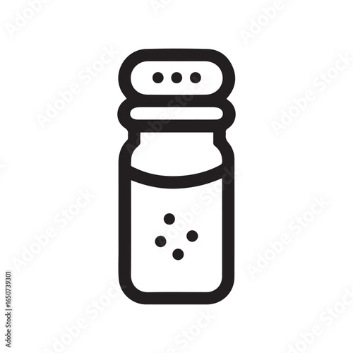 Black Outline Icon of a Salt Shaker with Salt Inside on White