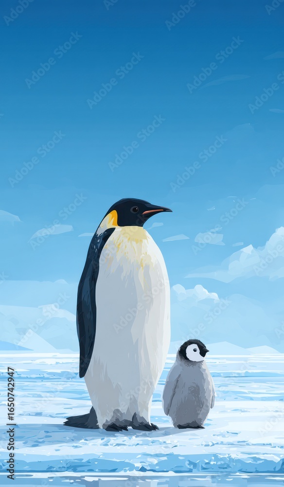Fototapeta premium Penguin pair on icy landscape