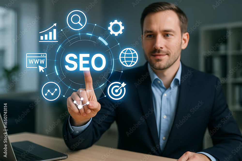 Obraz premium Professional Using an SEO Strategy Interface