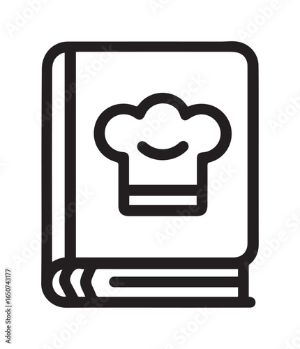 Cookbook Outline Icon with Chef Hat Design, Recipe Book Symbol