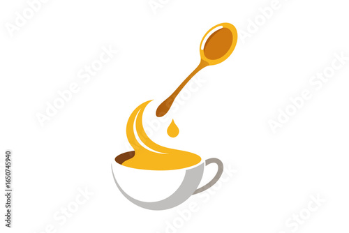 A Silver Spoon Holding Golden Honey Cup of Coffee