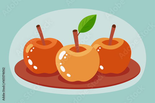 Baked Apples with Cinnamon on Ceramic Plate