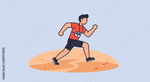 Energetic flat vector art depicting a man engaged in a running sprint, perfect for promoting sports, physical activity, and healthy living concepts