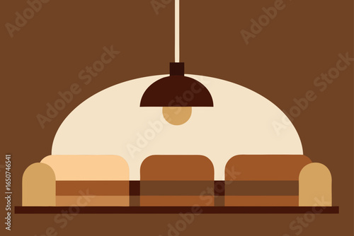 Beige and Brown Upholstery Set Under a Pendant Light