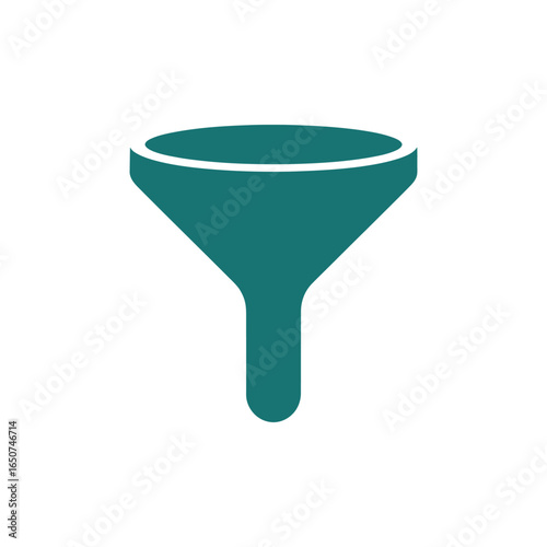 Teal funnel icon on white background, data filter, illustration element
