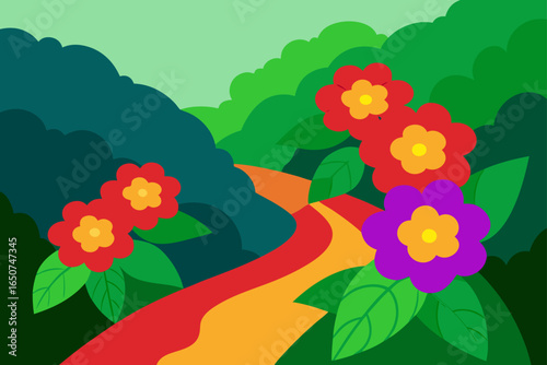 Blooming Red and Purple Lantana by Rocky Jungle Trail