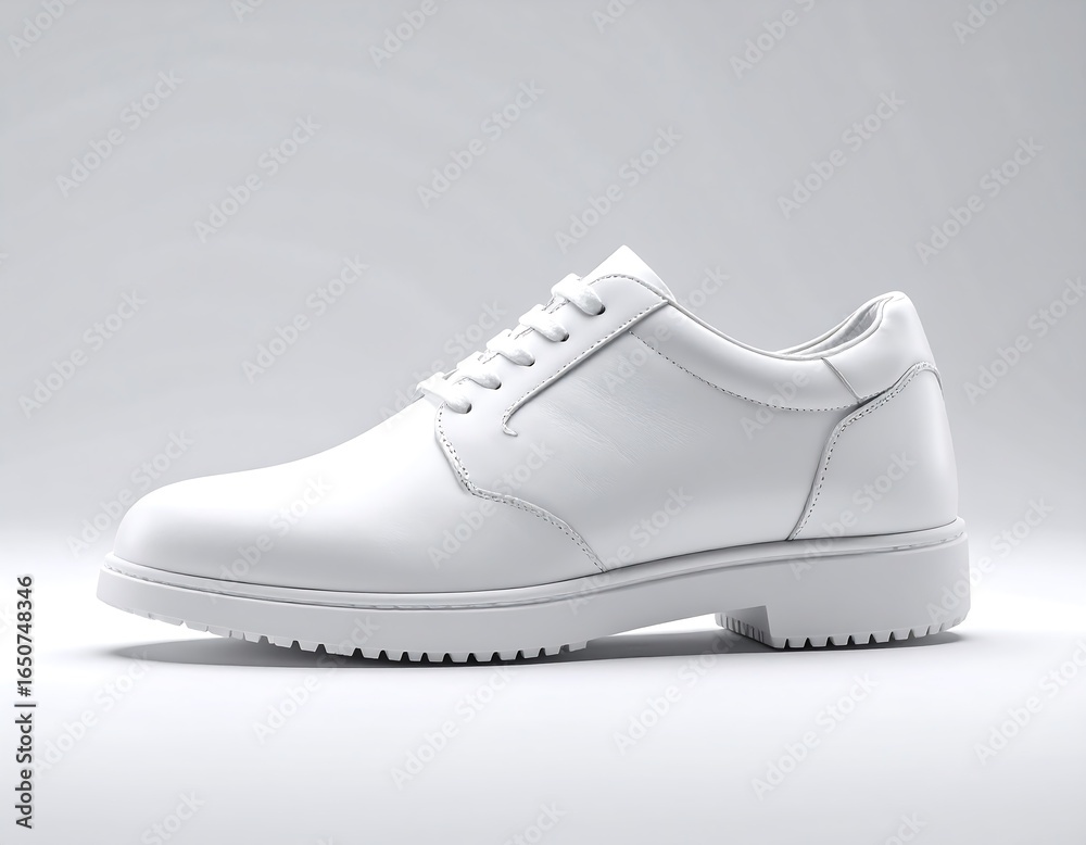 White Leather Lace-Up Shoes, Side View, Fashionable Design. White Leather Lace-Up Shoes, Side View, Fashionable Design.