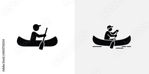 Black and White Graphics Showing Two People Canoeing, With Different Detail and Style