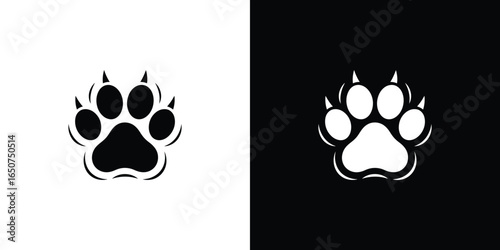 Black and White Paw Print Illustration Animal Track, Claw Marks on Contrasting Backgrounds