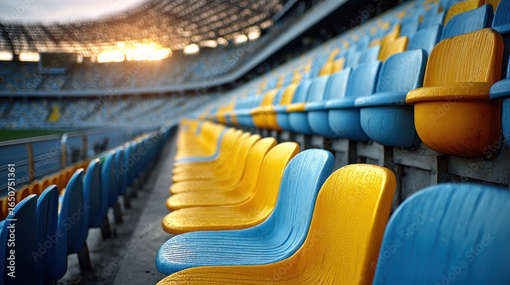 Obraz premium Rows of empty seats in a stadium, offering a feeling of anticipation