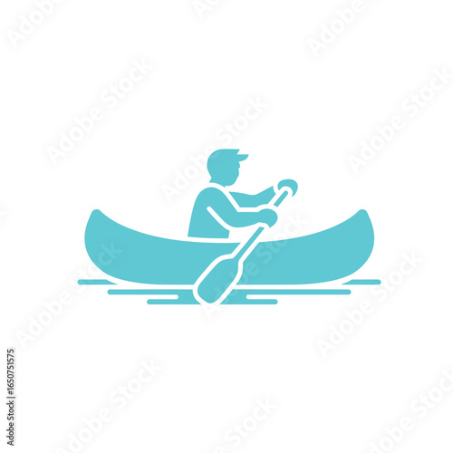 Blue of Man Canoeing on Water with Paddle Icon Design