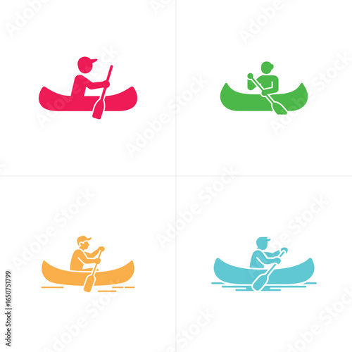 Colorful Canoes Red, Green, Yellow, and Blue Canoe Images on White Background