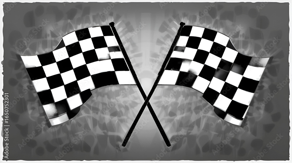 Fototapeta premium Two crossed checkered flags, two crossed checkered Flag NASCAR Racing flag silhouette, Racing start and finish checkered flag