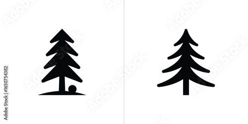 Simple Black Silhouette Illustration Stylized Pine Tree Forest Icon Design Element Set