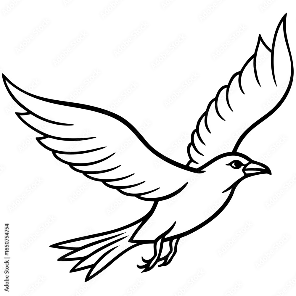 Obraz premium Stylized black and white line art of a bird in flight