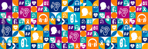 Deaf Awareness Week Geometric shape pattern background, banner, card or poster design template is observed every year during September, to raise awareness about the mission. Vector illustration.
