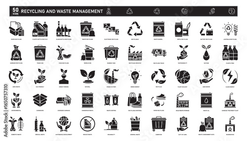 Glyph Black and White Recycling and Waste Management Icon Set Collection