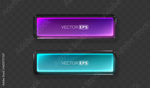 Glass Button frame, color set, transparent background. Vector illustration