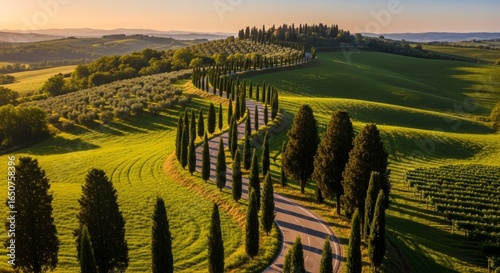 Scenic Winding Road through Tuscan Hills with