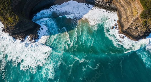 Aerial Top-Down View of Turquoise Ocean Waves