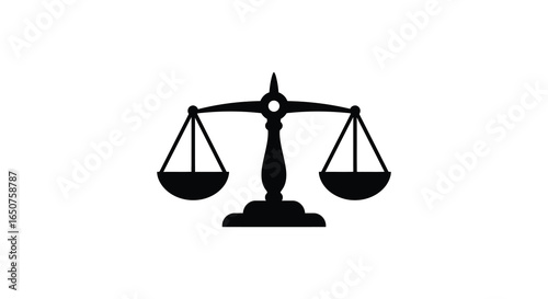 Black Silhouette of Scales of Justice Symbol on White Background