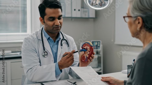 Doctor Explaining Kidney Anatomy to Senior Patient

