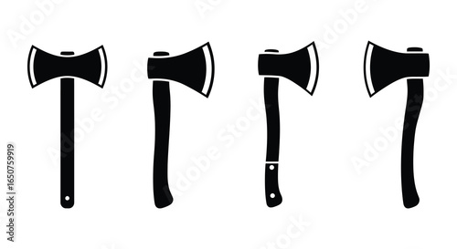 Axe Collection Four Different Axe Designs in Black and White Silhouette