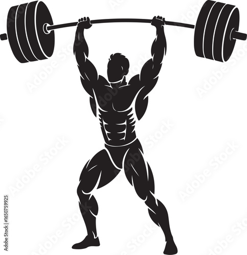 Strong weightlifter lifting barbell high, representing strength and power