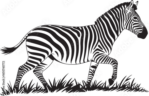 Dynamic zebra running through grass, perfect for design and branding