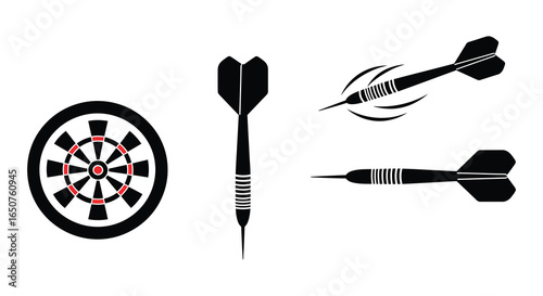 Dartboard and Darts Black and White Vector Illustration for Sport and Recreation