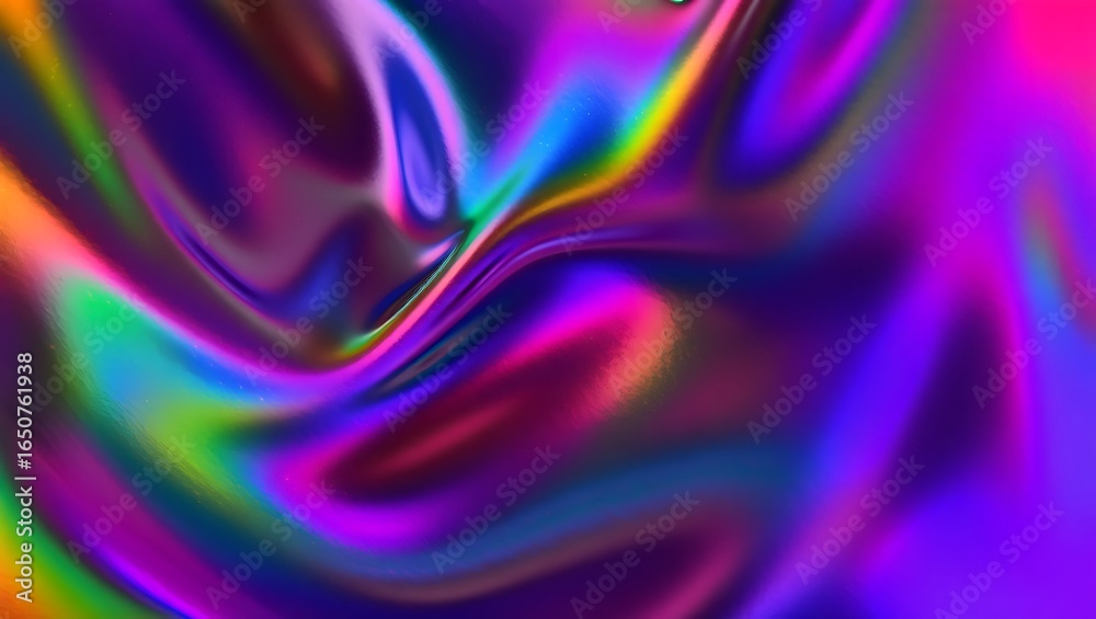 Fototapeta premium Vibrant holographic fluid texture with swirling rainbow colors and abstract design