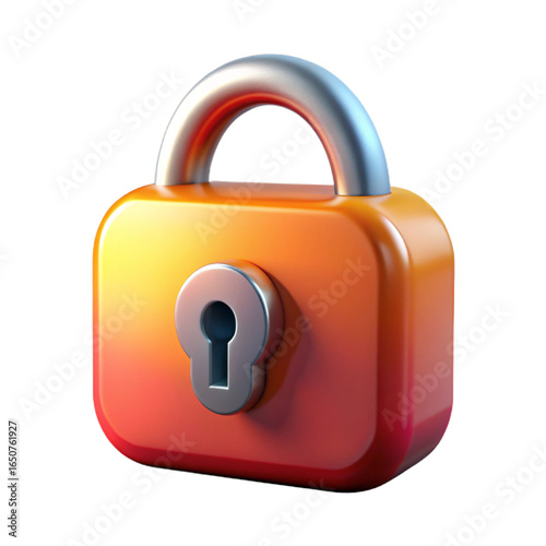 Orange lock with keyhole isolated on transparent background
