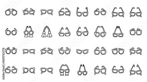 Line art glasses vector icons, collection of different eyeglass frames designs