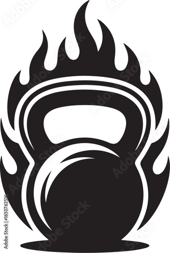 Dynamic kettlebell logo with flames for fitness, training, and gyms
