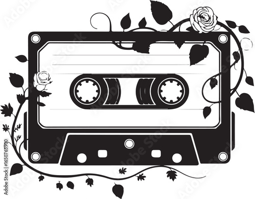Vintage cassette tape design with roses, perfect for music lovers.