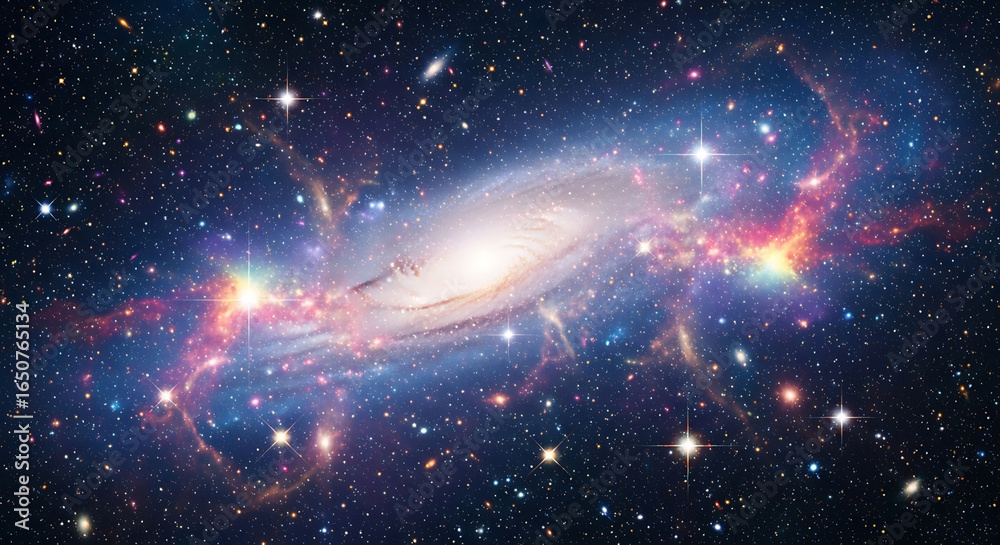 Fototapeta premium A mesmerizing spiral galaxy in a vast expanse of space, adorned with countless stars and vibrant nebulous clouds