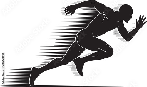 Dynamic silhouette of a runner sprinting forward with speed and power