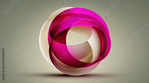 Abstract 3D form, pink & cream, overlapping circles