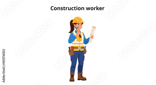 Female Construction Worker Blueprint Review & Site Supervision