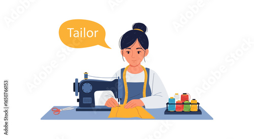 Young Tailor Woman Sewing on Sewing Machine, Fashion Design, Dressmaking
