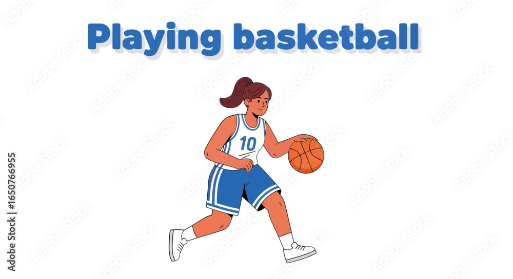 Fototapeta premium Woman dribbling basketball on a white background A graphic illustration of the sport's essence