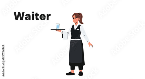 Friendly Waitress Serving Drinks, Restaurant Staff Illustration