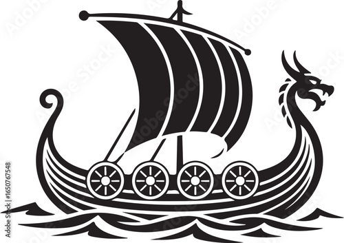 Powerful Viking longship sailing on the sea illustration