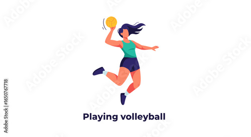 Volleyball Action An Illustration of a Woman Spiking the Ball with Dynamic Energy