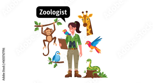Zoologist with Diverse Animals An Educational and Engaging Illustration for Learning and Fun